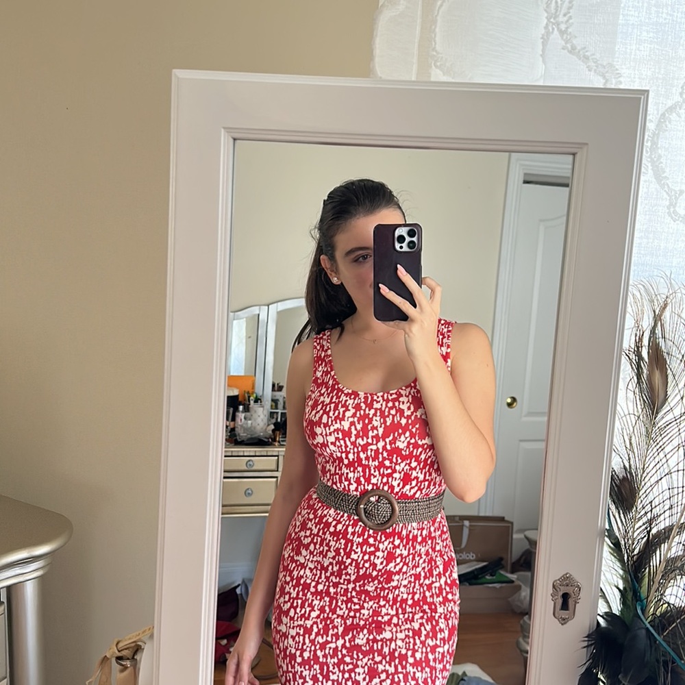 Red Cotton Patterned Mini Dress - Picture 2 of 4